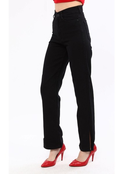 Siyah Bol Paça Yırtık Wide Leg Jean Kot Pantolon fırsatları