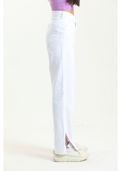 Beyaz Bol Paça Yırtık Wide Leg Jean Kot Pantolon fiyatları