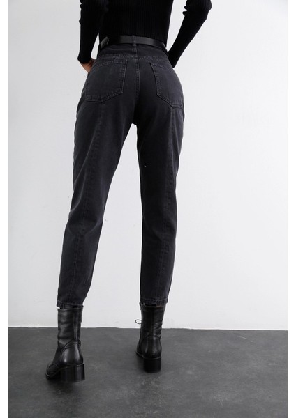 Füme Mom Jean Kot Pantolon modelleri