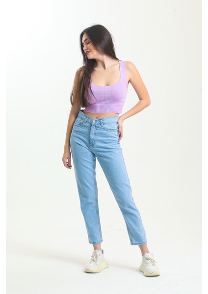 Buz Mavi Mom Jean Kot Pantolon