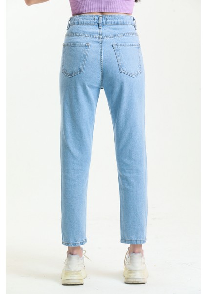 Buz Mavi Mom Jean Kot Pantolon fırsatları