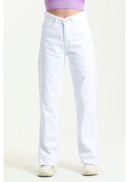 Beyaz Bol Paça Yırtık Wide Leg Jean Kot Pantolon modelleri