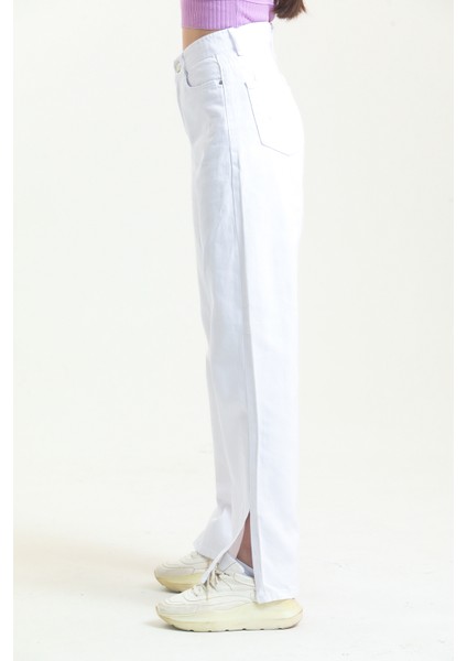 Beyaz Bol Paça Yırtık Wide Leg Jean Kot Pantolon fırsatları