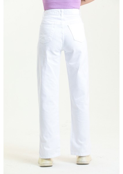Beyaz Bol Paça Yırtık Wide Leg Jean Kot Pantolon indirimleri