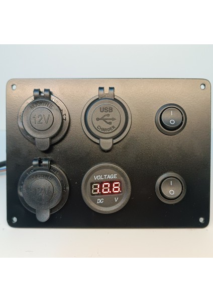 HT Marin Switch Panel 2'li Usb, Çift Çakmaklık, Voltmetre, Siyah Düğmeli