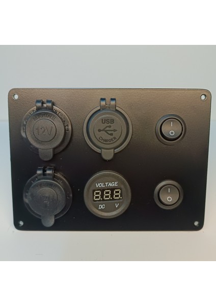 HT Marin Switch Panel 2'li Usb, Çift Çakmaklık, Voltmetre, Siyah Düğmeli