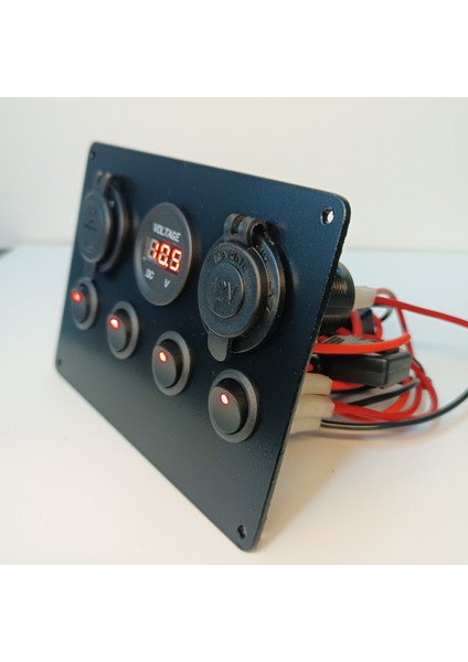 HT Marin Switch Panel 4'lu Usb, Çakmaklık Voltmetre, Mavi Işıklı Sigortalı