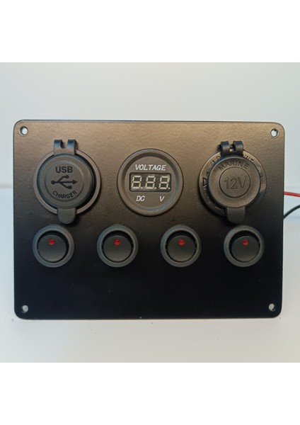 HT Marin Switch Panel 4'lu Usb, Çakmaklık Voltmetre, Mavi Işıklı Sigortalı