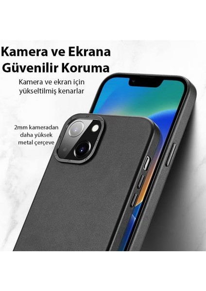 Polham Deri Dokulu Business iPhone 14 Plus 6.7 Kılıf, Magsafe Uyumlu,ultra Şık,kamera Koruyucu Kılıf