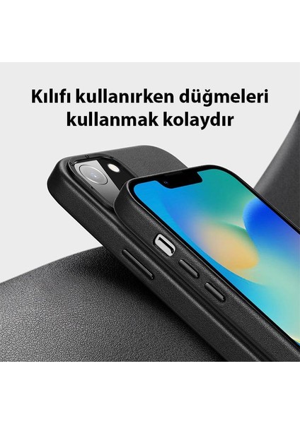 Polham Deri Dokulu Business iPhone 14 Plus 6.7 Kılıf, Magsafe Uyumlu,ultra Şık,kamera Koruyucu Kılıf
