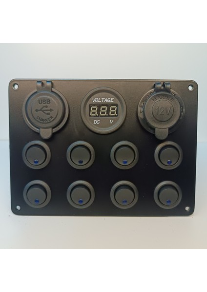 HT Marin Switch Panel 8'li Usb, Çakmaklık, Voltmetre, Mavi Işıklı