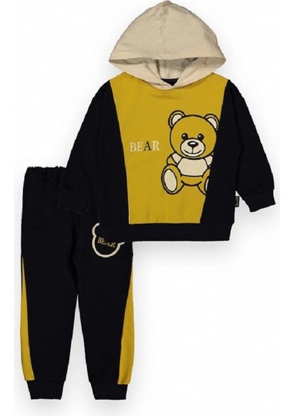 Erkek Çocuk Ayı Baskılı Kapşonlu Eşofman Takımı