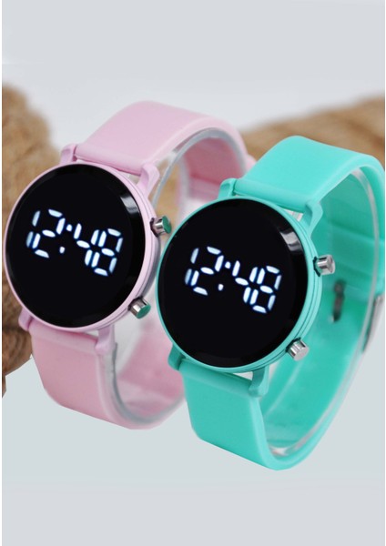 Mint ve Pembe Renk Şirin Tasarım Iki Adet Genç Kız Çocuk Kol Saati SU-479