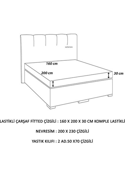 Tekstil Home Lüx Otel Serisi Çift Kişilik Pamuk Saten Nevresim Takımı Çarşaf Lastikli Fitted 160 x 200 cm