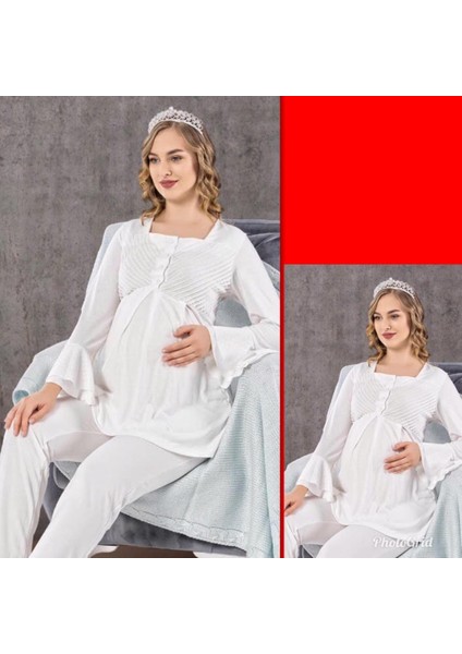 2106 Ecru Hamile Lohusa Pijama Takımı