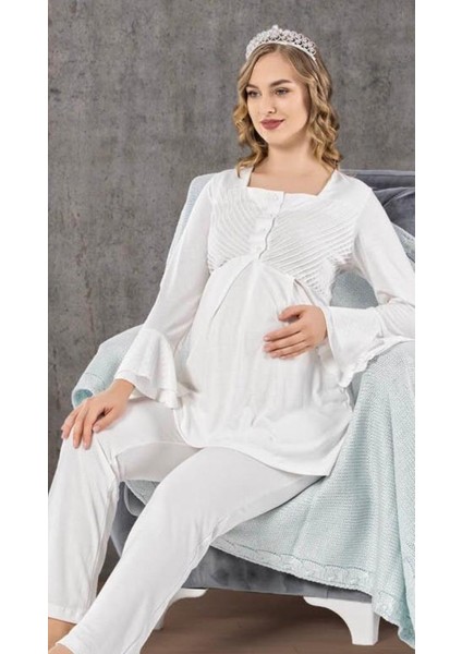 2106 Ecru Hamile Lohusa Pijama Takımı