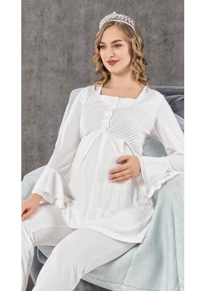 2106 Ecru Hamile Lohusa Pijama Takımı