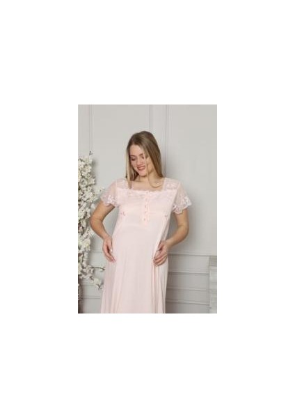 1208 Pembe Hamile Lohusa Dantelli Gecelik modelleri