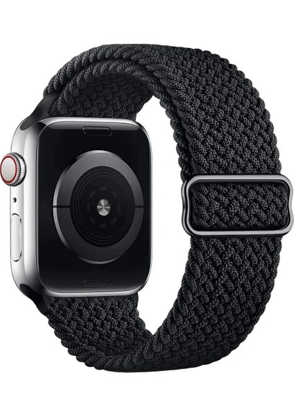 Apple Watch Series SE/10/9/8/7/6/5/4/3 Uyumlu 42mm-41mm-40mm-38mm Ayarlanabilir Tokalı Örgü Kordon Siyah