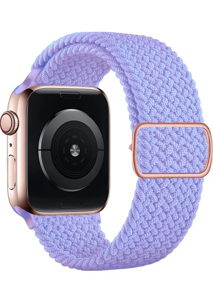 Apple Watch Series SE/10/9/8/7/6/5/4/3 Uyumlu 42mm-41mm-40mm-38mm Ayarlanabilir Tokalı Örgü Kordon Lila