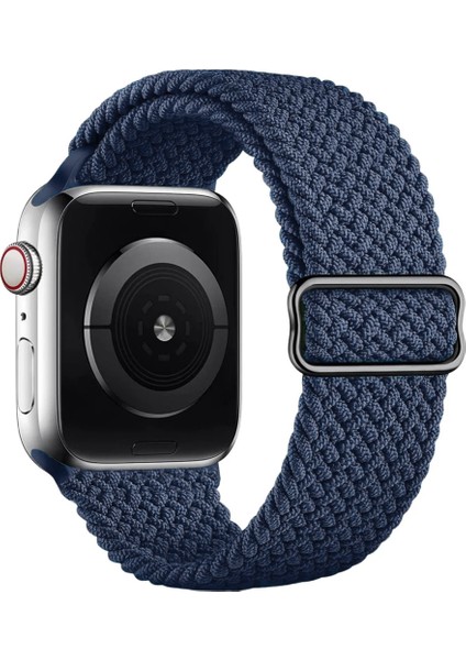 Apple Watch Series SE/10/9/8/7/6/5/4/3/Ultra Uyumlu 49mm-46mm-45mm-44mm-42mm Ayarlanabilir Tokalı Örgü Kordon Lacivert