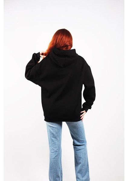 Canada Moon Baskılı Unisex Oversize Hoodie Siyah fırsatları