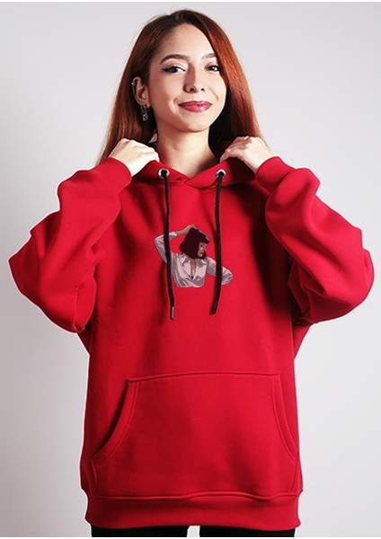 Unisex Oversize Hoodie Mia Wallace Kırmızı Kapüşonlu Sweatshirt