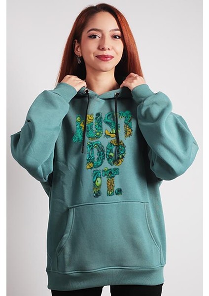 Unisex Oversize Hoodie Just Do Mint Yeşili Kapüşonlu Sweatshirt
