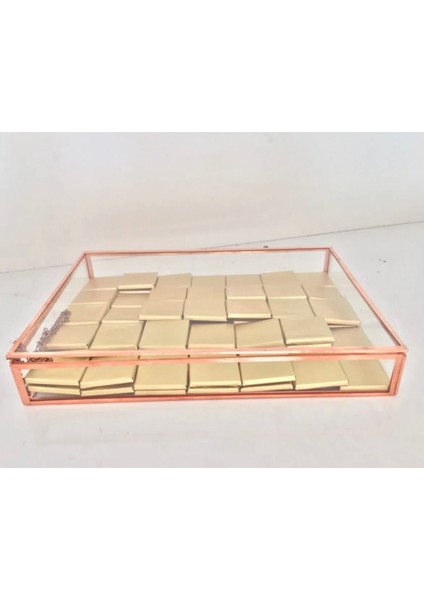 Bakır Rose Gold Dekoratif Kapaklı Kutu Nişan Çikolata Kutusu 28 x 20 x 4 cm