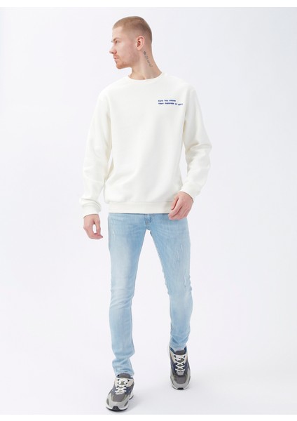 Bisiklet Yaka Ekru Erkek Sweatshirt DT10118-1_DENIM Trip Bisiklet Yaka