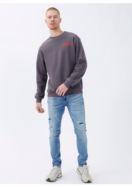 Bisiklet Yaka Açık Gri Erkek Sweatshirt DT10118-2_DENIM Trip Bisiklet Yaka