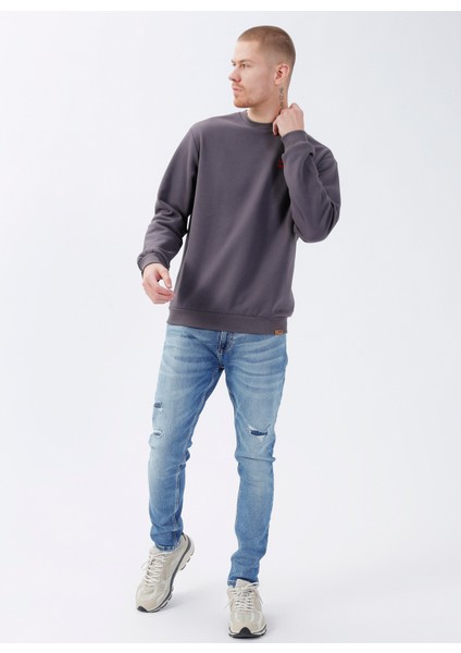 Bisiklet Yaka Açık Gri Erkek Sweatshirt DT10118-2_DENIM Trip Bisiklet Yaka