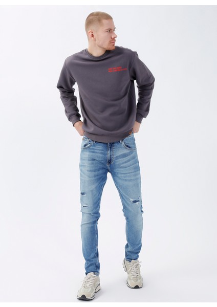 Bisiklet Yaka Açık Gri Erkek Sweatshirt DT10118-2_DENIM Trip Bisiklet Yaka