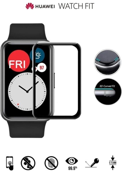 Huawei Watch Fit 3D Kavisli Tam Kaplama Tam Uyumlu Nano Ekran Koruyucu (Yüksek Kalite)