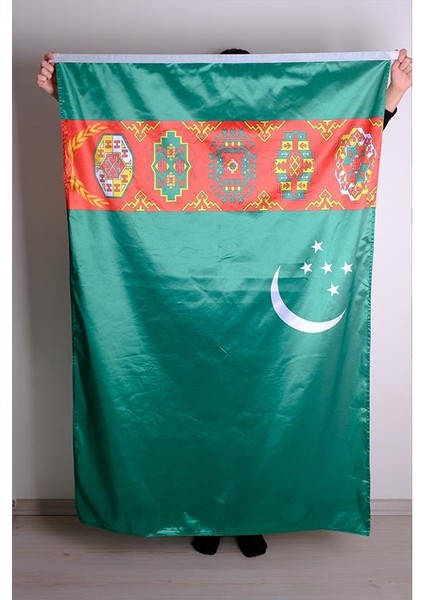 Türkmenistan Milli Gönder Bayrağı Raşel Kumaş Dijital Baskı 300x450 cm