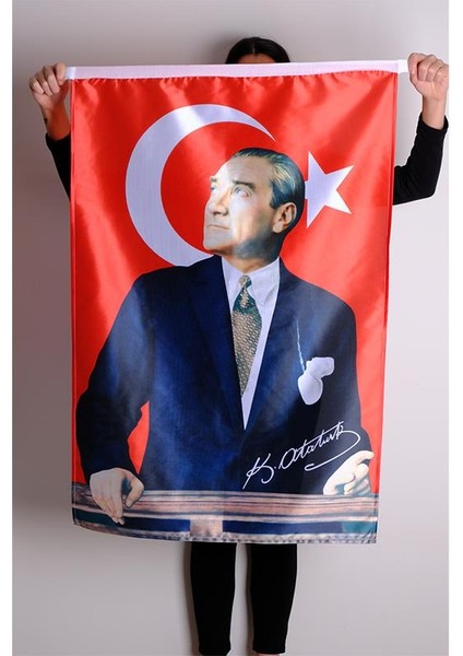 Atatürk Baskılı Türk Bayrağı Raşel Kumaş Dijital Baskı 400x600 cm