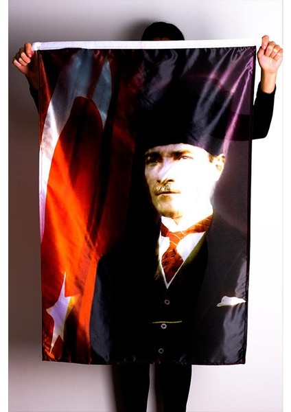 Atatürk Portre Raşel Kumaş Dijital Baskı Bayrak 70x105 cm