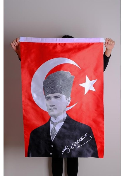 K.Atatürk İmzalı Türk Bayrağı Saten Kumaş Dijital Baskı 600x900 cm