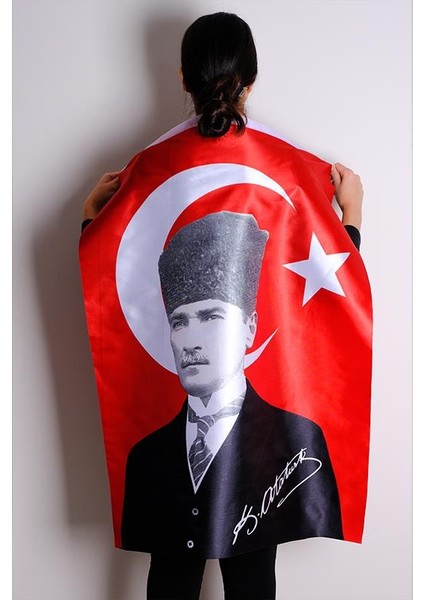 K.Atatürk İmzalı Türk Bayrağı Saten Kumaş Dijital Baskı 600x900 cm