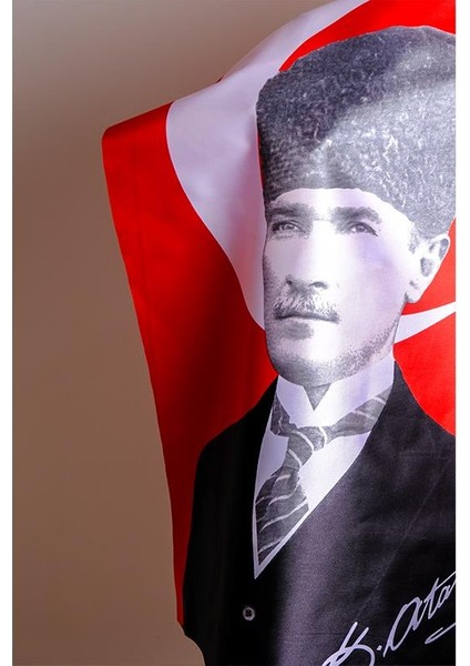 K.Atatürk İmzalı Türk Bayrağı Saten Kumaş Dijital Baskı 600x900 cm