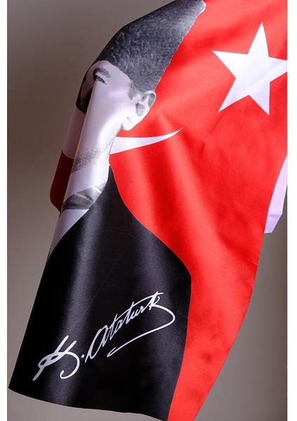K.Atatürk İmzalı Türk Bayrağı Saten Kumaş Dijital Baskı 600x900 cm