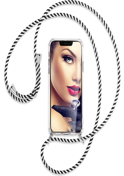 Xiaomi Redmi 10C Kılıf Boyun - Omuz Askılı Köşe Korumalı ZEBRA (Siyah-Beyaz) iPli Anti Şok Şeffaf Silikon