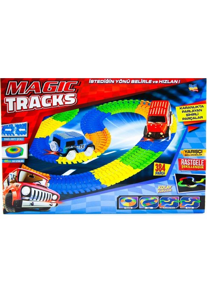 Cimcime Oyuncak CO3838 Magic Tracks Renkli Hareketli Raylar 384 Parça LED Işıklı 2 Arabalı Oyuncak Araba Parkuru