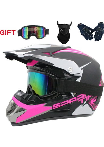 Motocross Kaskı Dört Mevsim Kask Gözlük Maskesi Eldiven(Yurt Dışından)