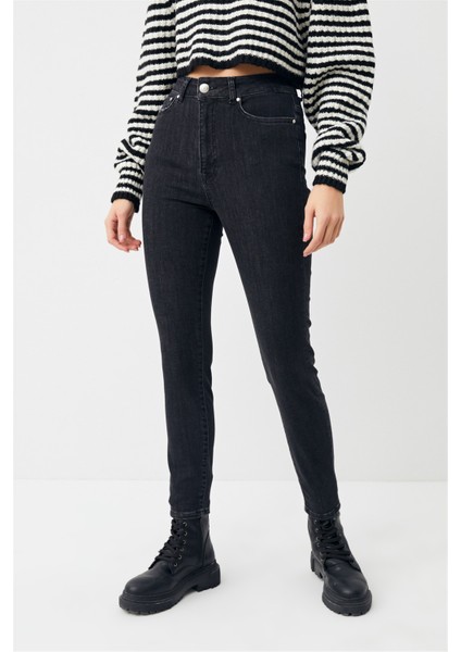 Kadın Antrasit Süper Yüksek Bel Skinny Jean fırsatları