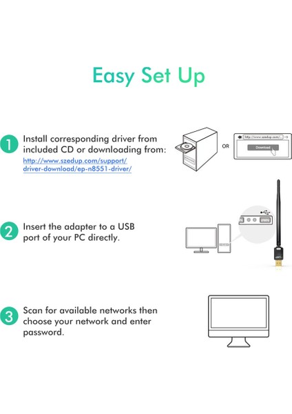 Edup USB Wifi Pro Sinyal Yakınlaştırıcı – Güçlendirici Adaptör Kartı 150 Mbps EP-MS8551