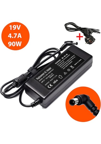 Sony Vaio VPCEH1M1E/W, Vpcej Uyumlu Muadil Ürün 2 Yıl Ithalatçı Firma Garantili Laptop Notebook Adaptörü 19.5V 4.7A Şarj Cihazı19.5 Volt 4.74 - 90W - 6.5mm 4.4mm Sny