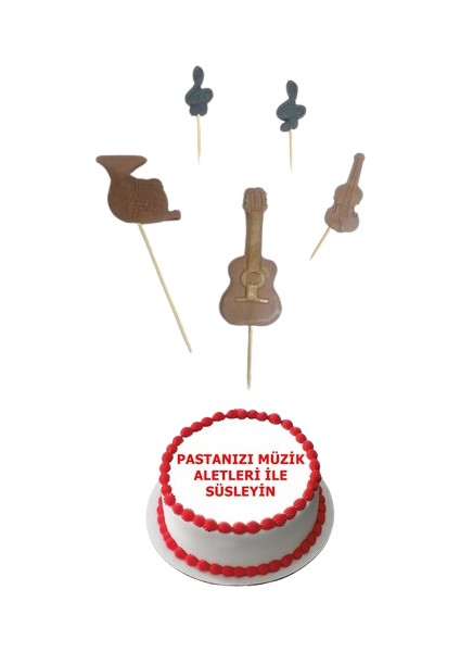 Şeker Hamurundan Pasta Süsü Müzik Aletleri Yenilebilir Kürdanlı Temalı Set