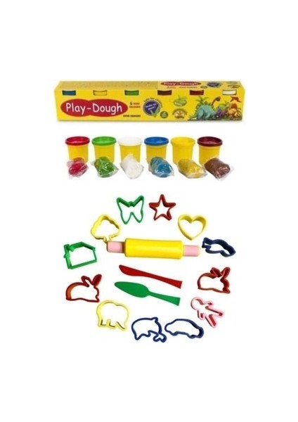 Play Dough Oyun Hamuru 6 ' Lı ve Oyun Hamuru Kalıbı Seti Hediyeli 15 Parça