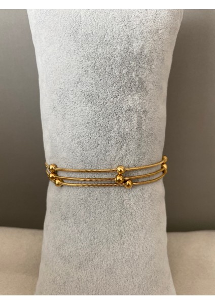 Zeyna Accessories Üçlü Gold Dorika Taşlı Kararma Yapmayan Antialerjik Paslanmaz Çelik Bileklik